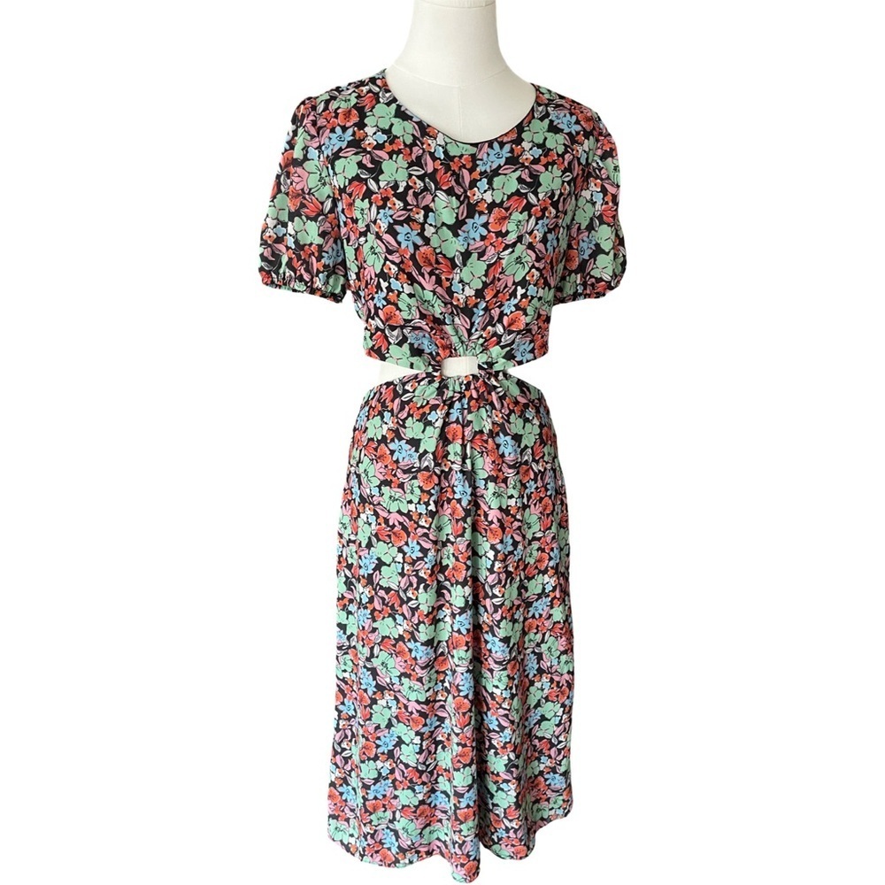 Trendyol Floral Print Cut Out Midriff Midi Dress Size 6 - Picture 2 of 12